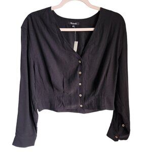 Madewell Shirt Black Small 4 Women's V Neck Button Front Crop Blouse Top